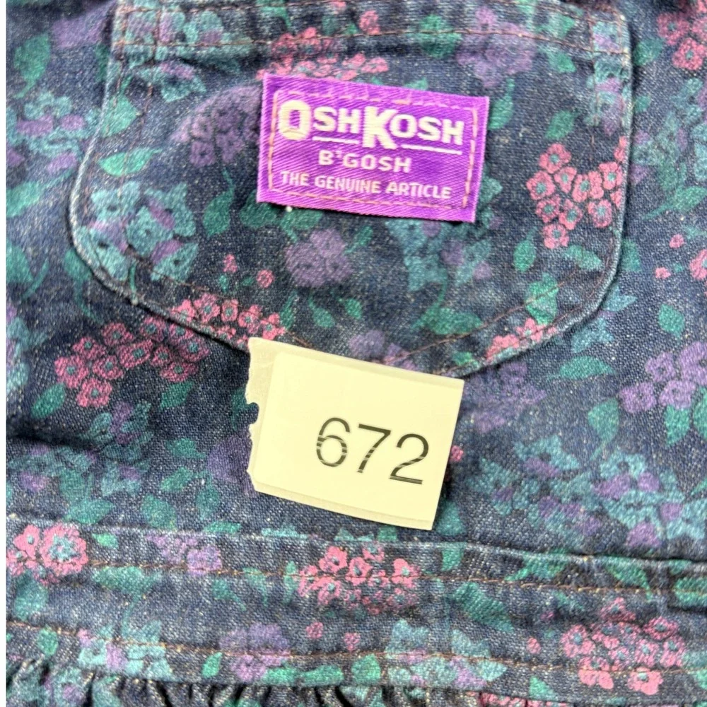 Vintage OshKosh Bgosh Girls 6 Months Floral Jumper Dress Blue Purple‎ 90s